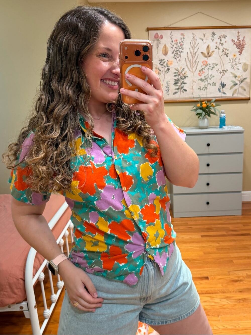 Vintage Forenza Short-Sleeve Floral Button-Up Shirt in Multicolor Small